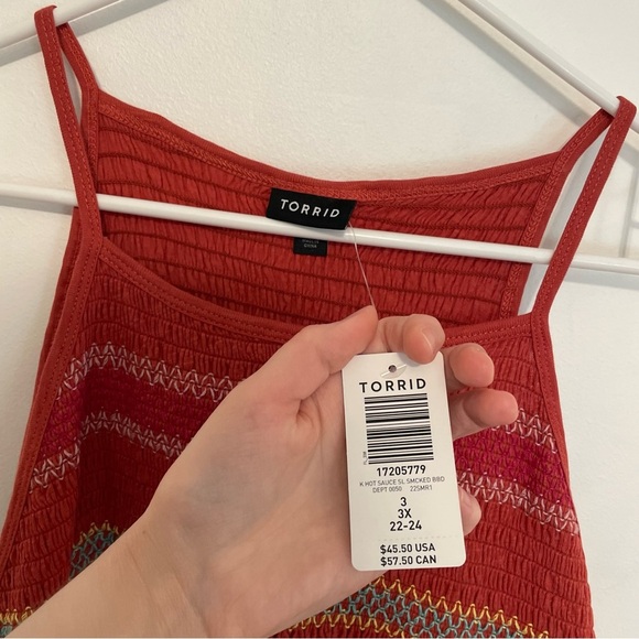 NEW NWT TORRID 3 Plus Size Super Soft Smocked High Neck Babydoll Top Orange Tank - Picture 7 of 15